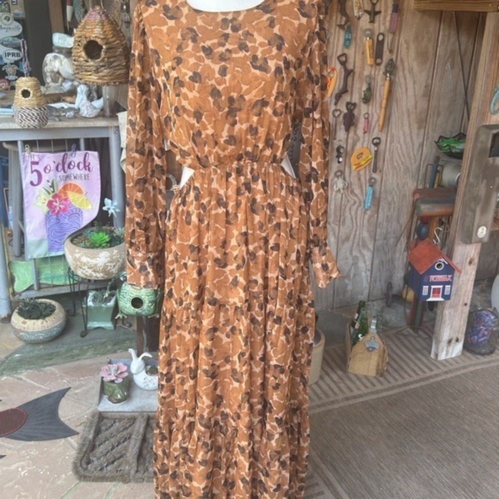 Caramel Crush Tiered Cut Out Maxi Dress L NWT